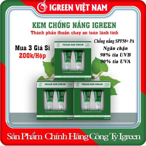 Giá Sỉ 3 Hộp Kem Chống Nắng Igreen - Chống 98% UVB và 90% UVA