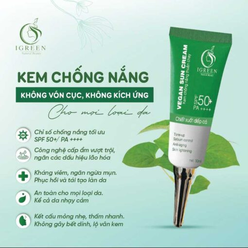 Kem Chống Nắng Thuần Chay Igreen - Chống 98% UVB và 90% UVA